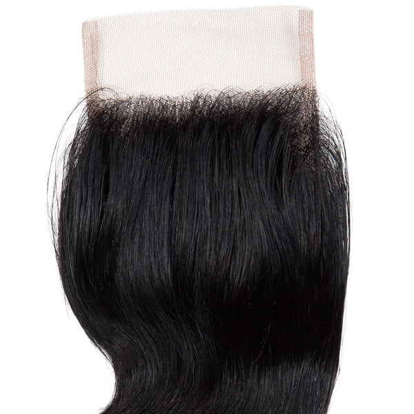 Body Wave Human Hair Lace Closure 4x4 Inch Free Part / 6A Black