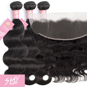 Body Wave Human Hair Bundle with Frontal / 6A Black