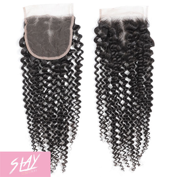 Deep Curl Human Hair Lace Closure 4x4 Inch Free Part / 6A Black