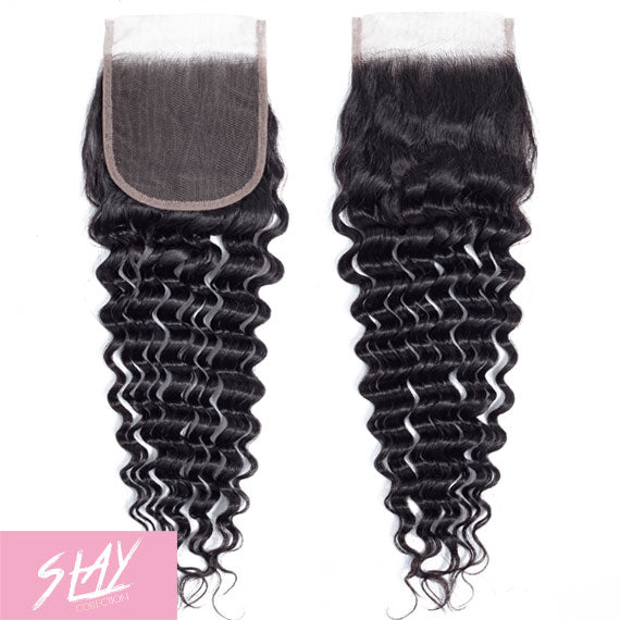 Deep Wave Human Hair Lace Closure 4x4 Inch Free Part / 6A Black
