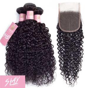 Jerry Curl Human Hair Bundle with Closure / 6A Black