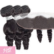 Loose Wave Human Hair Bundle with Frontal / 6A Black
