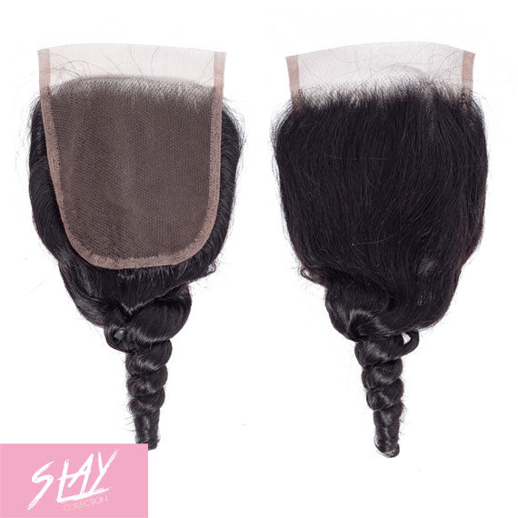 Loose Wave Human Hair Lace Closure 4x4 Inch Free Part / 6A Black