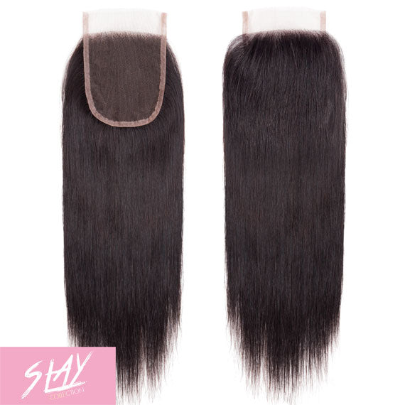 Straight Human Hair Lace Closure 4x4 Inch Free Part / 6A Black