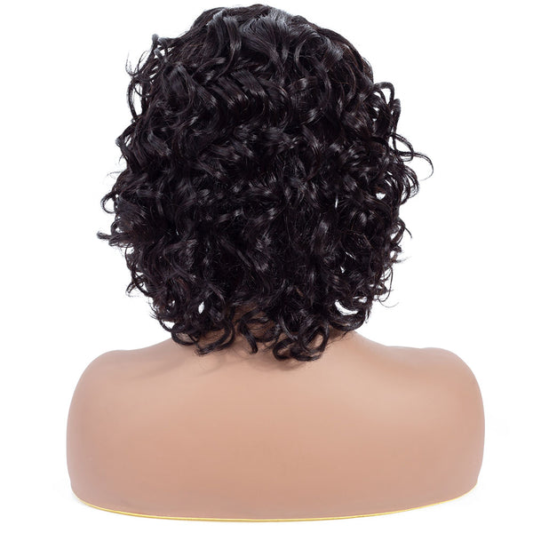 Aisha Short Curly Bob Human Hair Wig with Lace Side Parting Natural Black