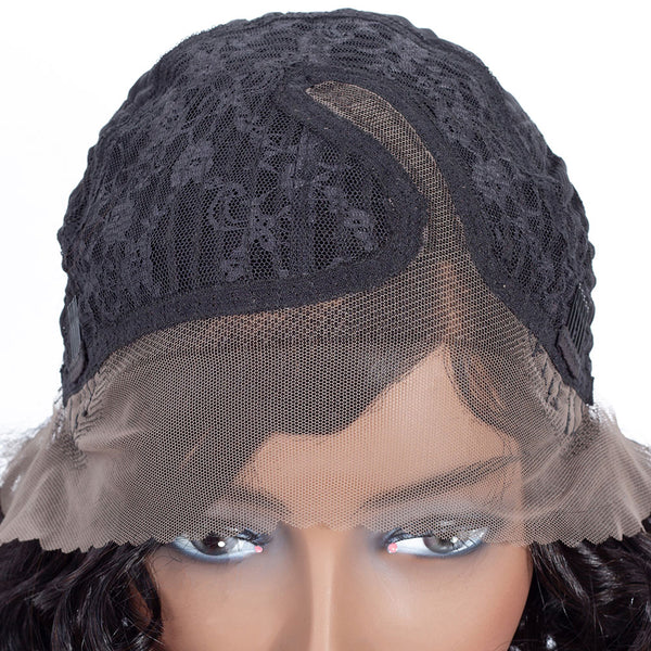 Aisha Short Curly Bob Human Hair Wig with Lace Side Parting Natural Black
