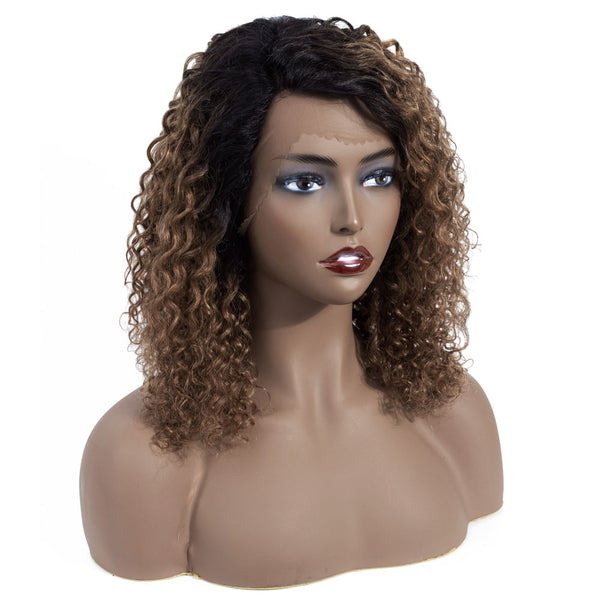 Nikki Deep Wave Human Hair Wig with Lace Side Parting  Dip Dye Auburn