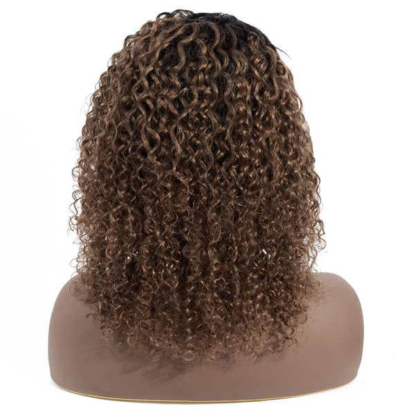 Nikki Deep Wave Human Hair Wig with Lace Side Parting  Dip Dye Auburn