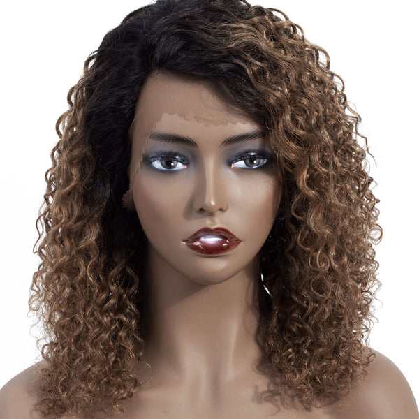 Nikki Deep Wave Human Hair Wig with Lace Side Parting  Dip Dye Auburn