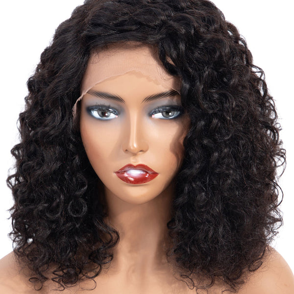 Nikki Deep Wave Human Hair Wig with Lace Side Parting Natural Black