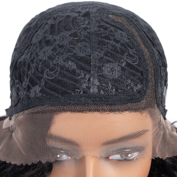 Nikki Deep Wave Human Hair Wig with Lace Side Parting Natural Black