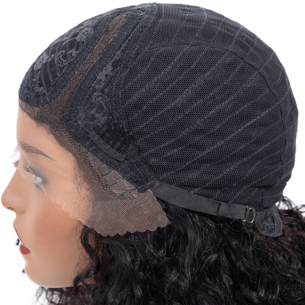 Nikki Deep Wave Human Hair Wig with Lace Side Parting Natural Black