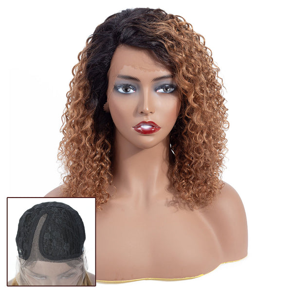 Nikki Deep Wave Human Hair Wig with Lace Side Parting Dip Dye Strawberry Blonde