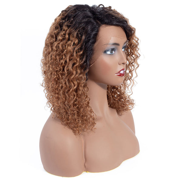 Nikki Deep Wave Human Hair Wig with Lace Side Parting Dip Dye Strawberry Blonde