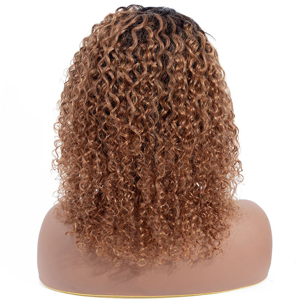 Nikki Deep Wave Human Hair Wig with Lace Side Parting Dip Dye Strawberry Blonde