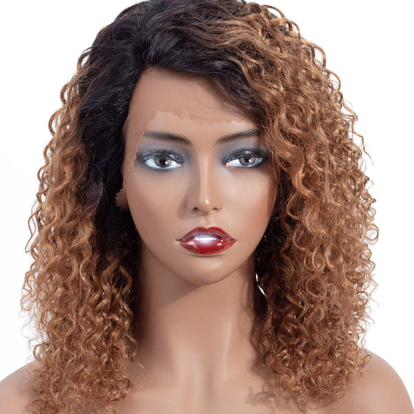 Nikki Deep Wave Human Hair Wig with Lace Side Parting Dip Dye Strawberry Blonde